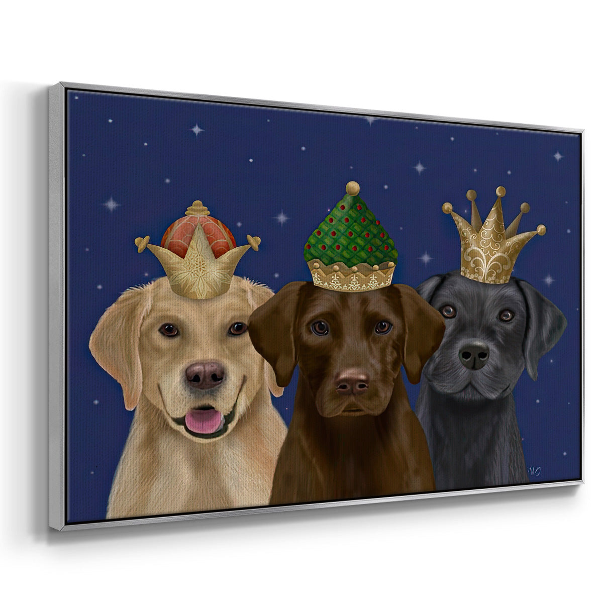Christmas Labradors, Three Kings - Floater Framed Canvas Print
