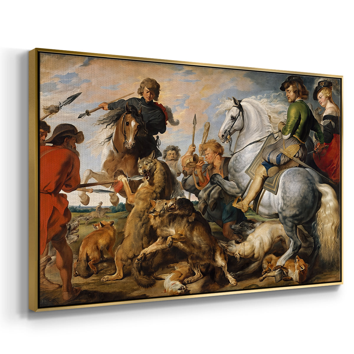 The Wolf and Fox Hunt, c. 1616 - Floater Framed Canvas Print