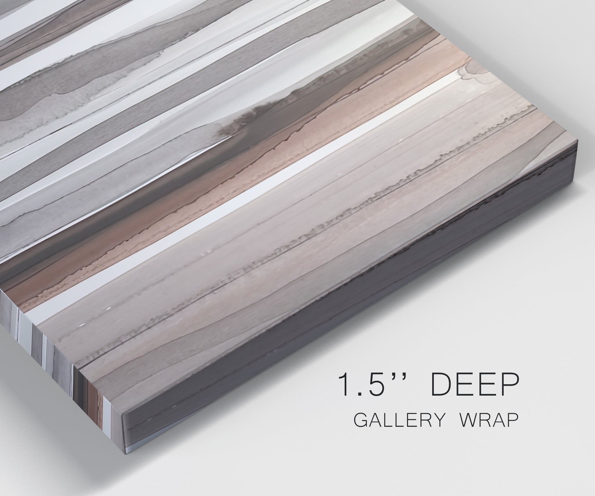 Close-up view of wrapped canvas corner featuring riverbank landscape with reflections.