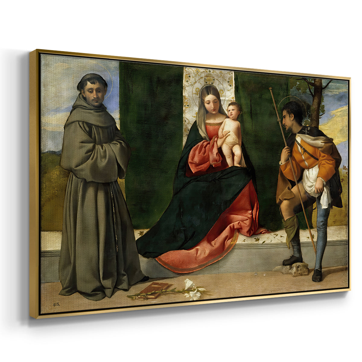 Madonna and Child with Saints Anthony of Padua and Roch, c. 1510 - Floater Framed Canvas Print