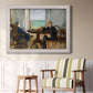 Impressionist interior scene by Édouard Manet in an ornate weathered white frame displayed in a light-toned interior setting.