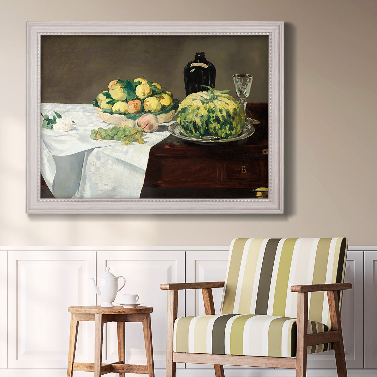 Still Life with Melon and Peaches - Ornate Framed Canvas Print