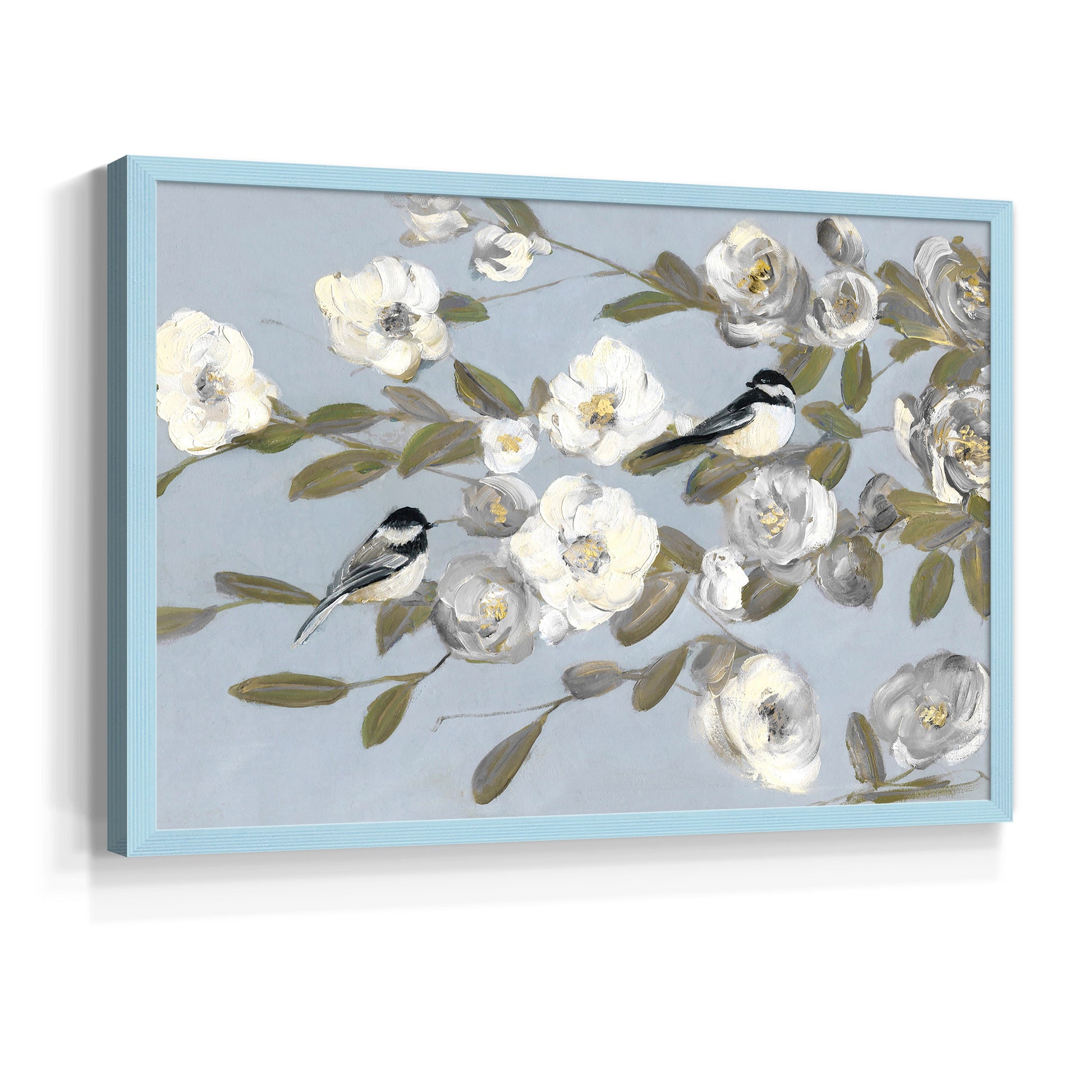 44431,birds,flowers,artwork,home decor,blue background,frame,painting,nature,modern design,interior decoration,blooming,soft hues,decorative piece,wall art,tranquility,flora,fauna,spring theme,artist,creative expression,composition,lifestyle,gift idea,elegance,aesthetics,colorful,garden,charm,relaxation,beauty,light,pastel,harmony,visual art,nature-inspired,chic,floral design,birds perched,serenity,Re-stickable,Plants & Flowers