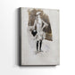 Side view of a canvas art print of a classic portrait with composed posture and minimal background, showing gallery-wrapped depth.