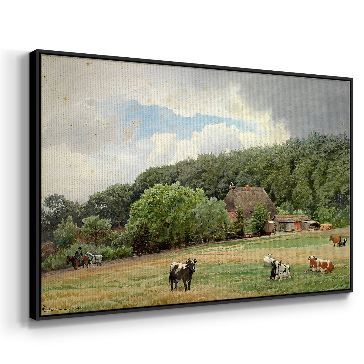 Farm with Grazing Cows (Bondegård med beitende kuer), 1892 - Floater Framed Canvas Print