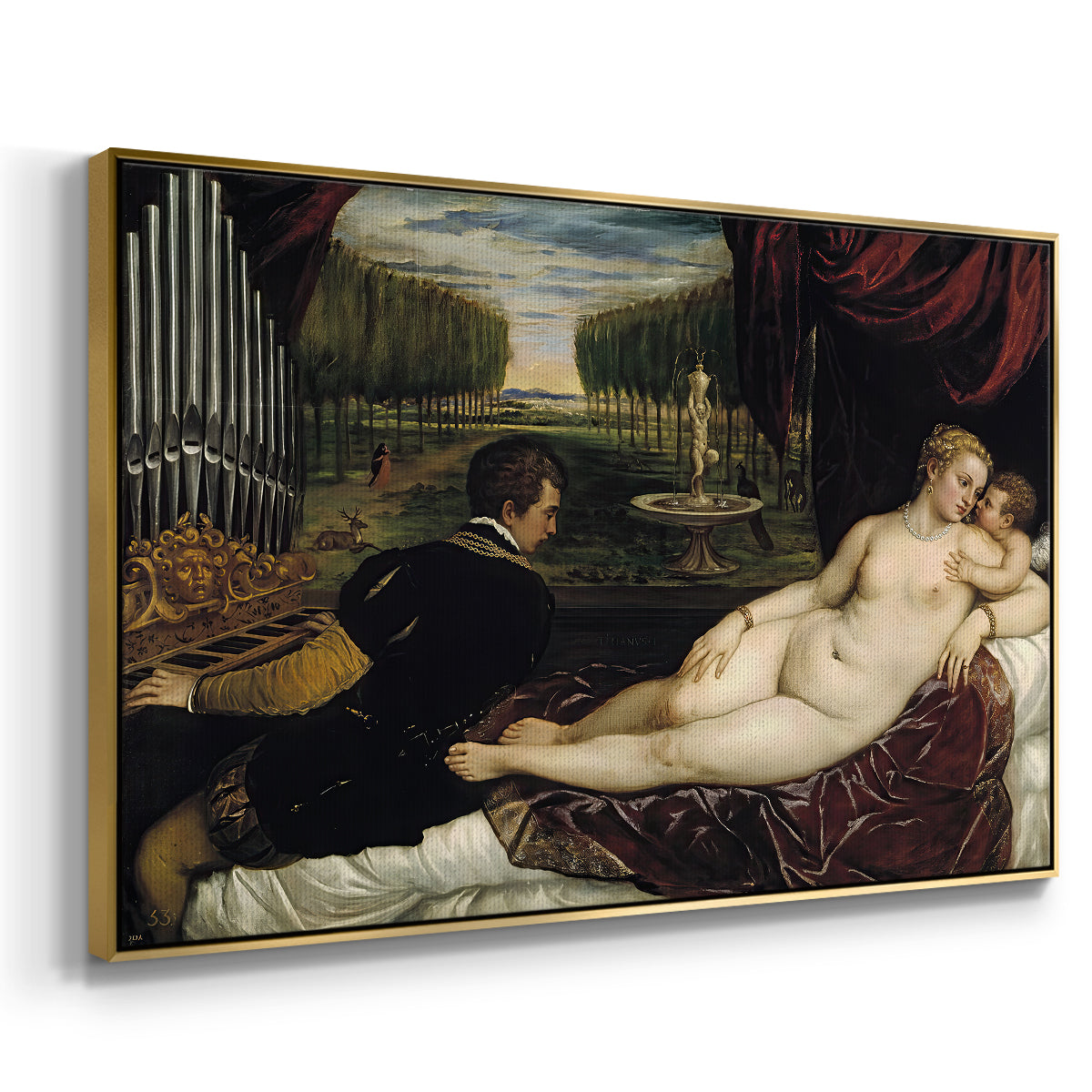 Venus with an Organist and Cupid, c. 1555 - Floater Framed Canvas Print