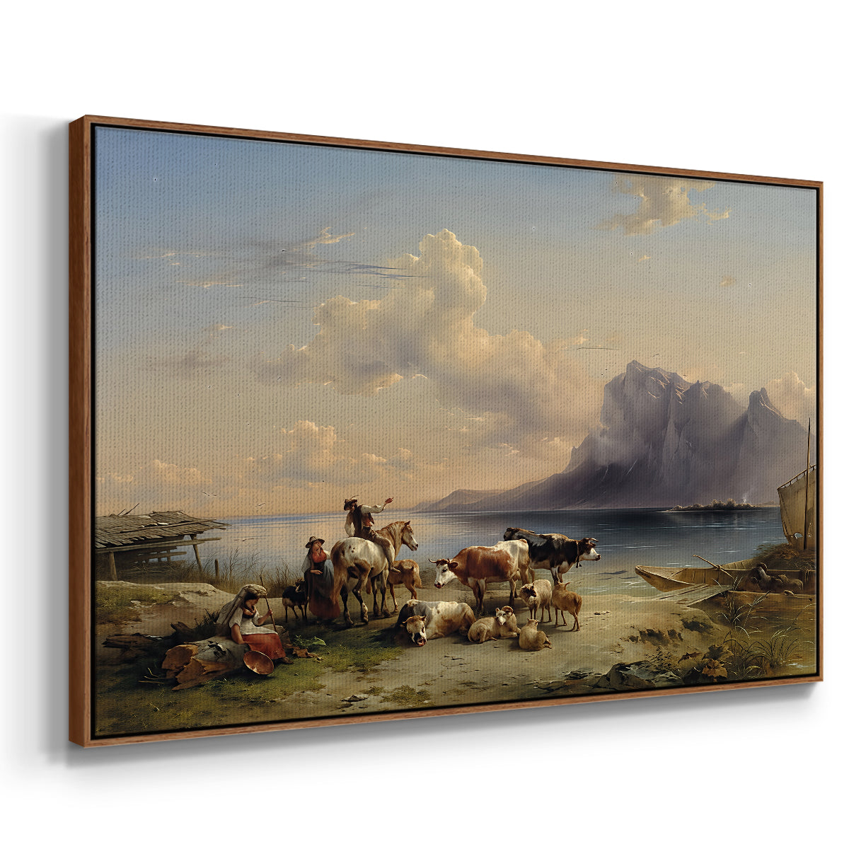 Shepherds and Cattle on Lake Attersee, 1852 - Floater Framed Canvas Print