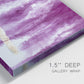 Close-up view of wrapped canvas corner featuring saturated abstract color fields.