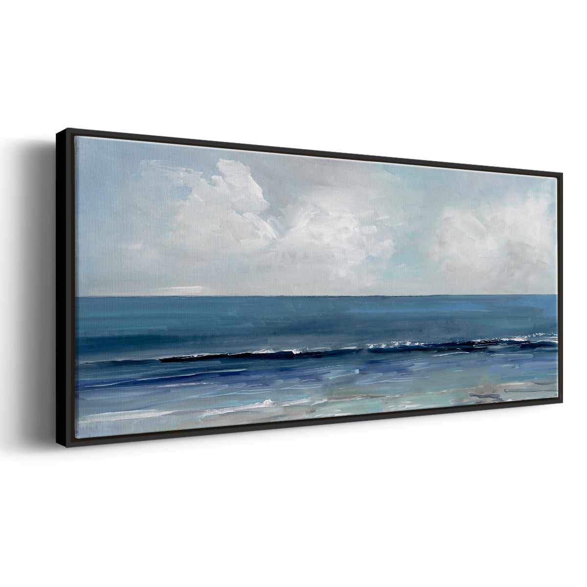 Cloudy Ocean Waves Horizon - Floater Framed Canvas Print