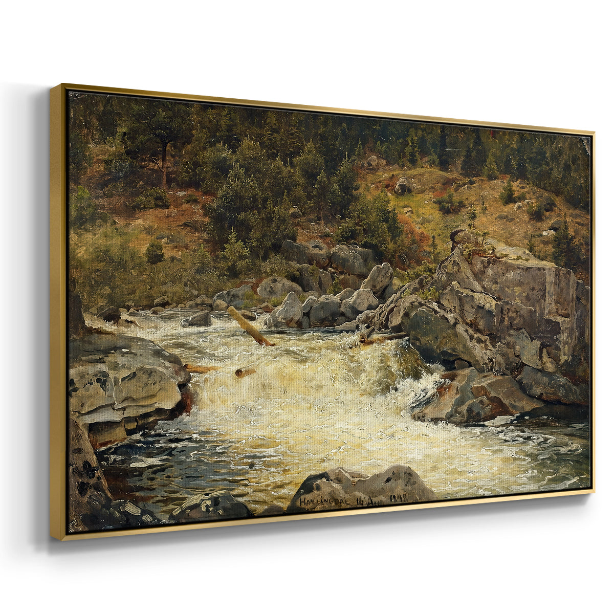 Waterfall in Hallingdal, 1848 - Floater Framed Canvas Print