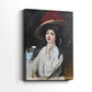 Side view of a canvas art print of a refined portrait with balanced color and texture, showing gallery-wrapped depth.
