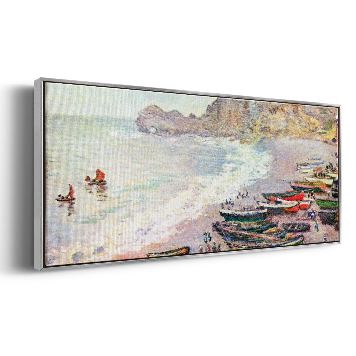 Étretat, the Beach and La Porte d'Amont - Floater Framed Canvas Print