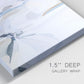 Close-up view of wrapped canvas corner featuring airy abstract movement composition.