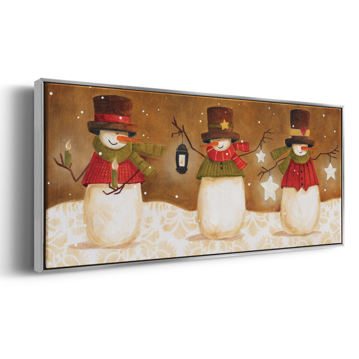Top Hat Snowmen - Floater Framed Canvas Print