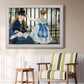 Impressionist urban scene near a railway by Édouard Manet in an ornate weathered white frame displayed in a light-toned interior setting.
