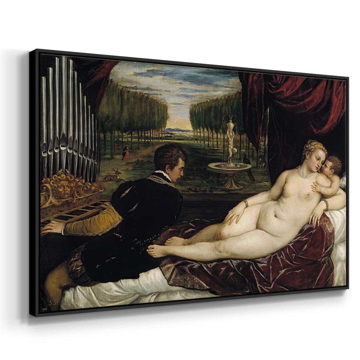 Venus with an Organist and Cupid, c. 1555 - Floater Framed Canvas Print