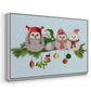 Christmas Fluffy Christmas Owls on Branch - Framed Gallery Wrapped Canvas in Floating Frame