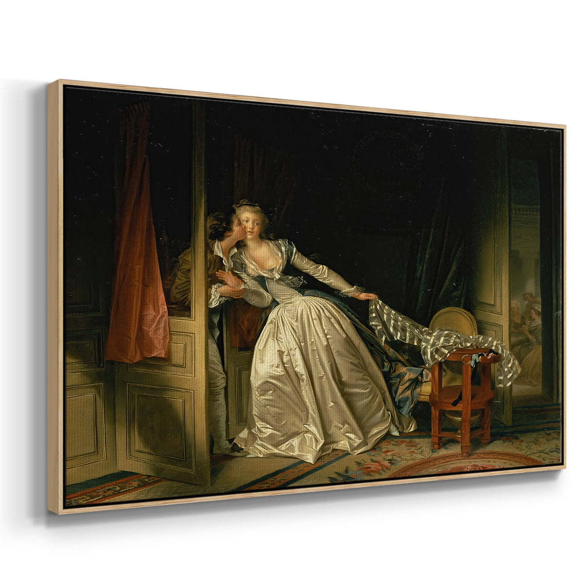 The Stolen Kiss (Le Baiser à la dérobée), c. 1788 - Floater Framed Canvas Print