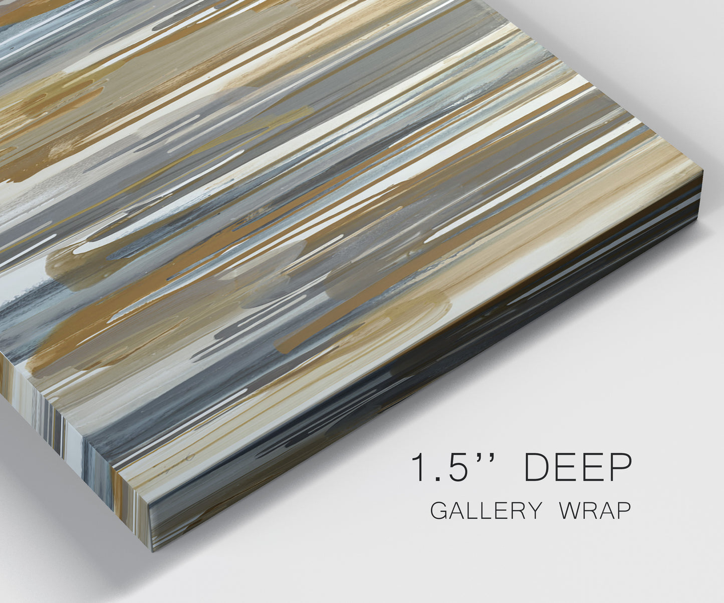 Close-up view of wrapped canvas corner featuring abstract vertical illusion pattern.