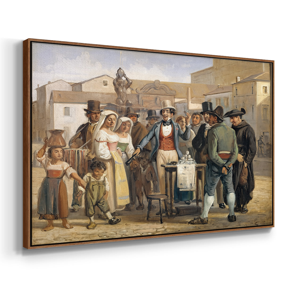 A Charlatan Selling Blacking in the Piazza Barberini in Rome, c. 1840-1849 - Floater Framed Canvas Print