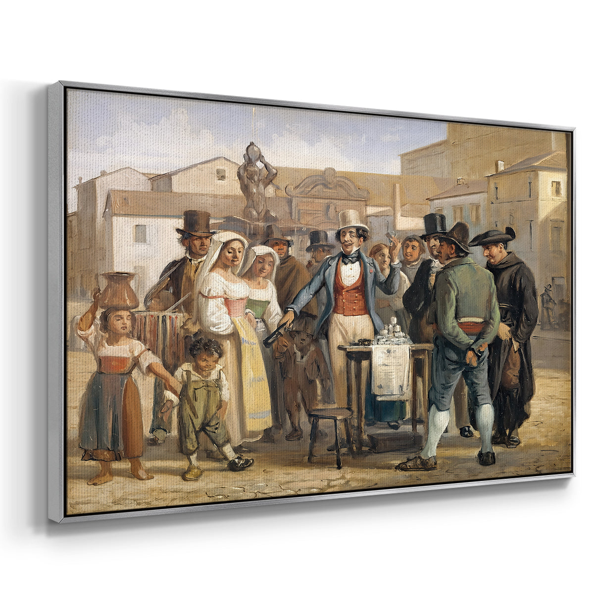A Charlatan Selling Blacking in the Piazza Barberini in Rome, c. 1840-1849 - Floater Framed Canvas Print