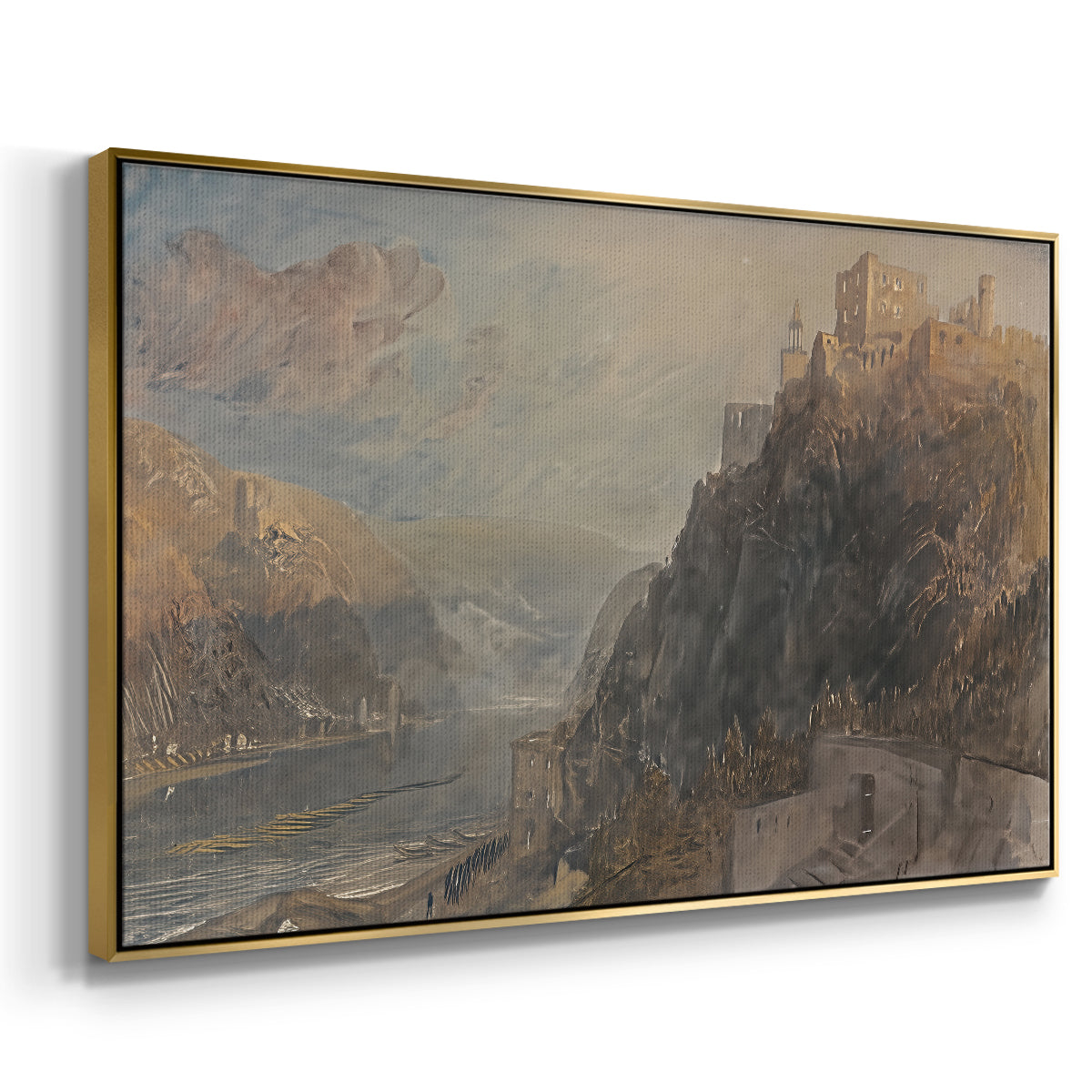Rheinfels Looking to Katz and Gourhausen, 1817 - Floater Framed Canvas Print
