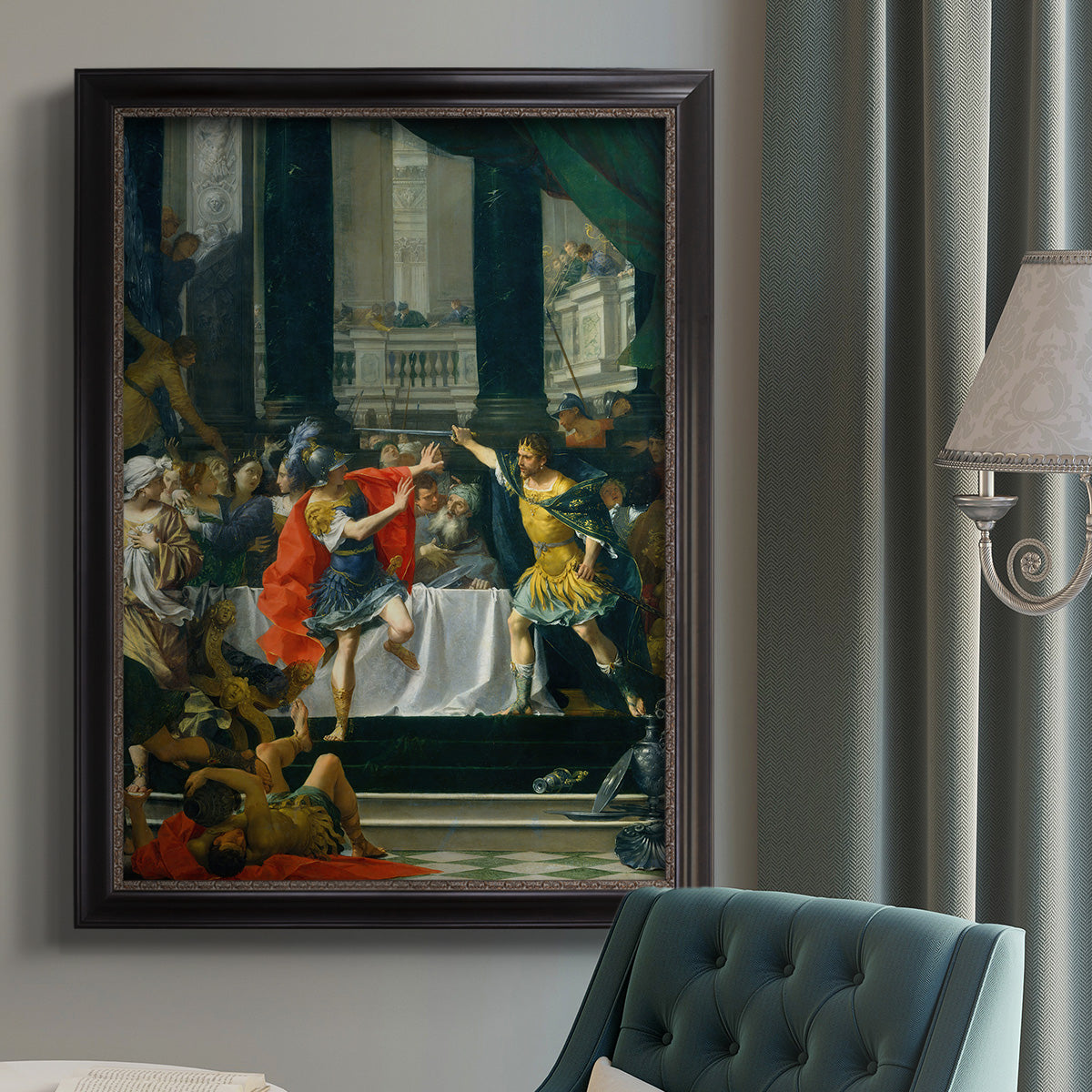 Classical historical painting of Alexander the Great by Donato Creti in an {frame_style_descriptor} displayed in a neutral interior setting.