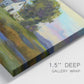 Close-up view of wrapped canvas corner featuring rural barn landscape with fields.