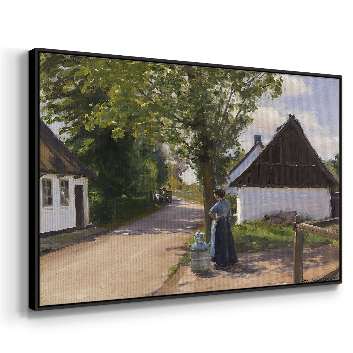 Danish Village Street with Woman and Milkman, 1880 - Floater Framed Canvas Print