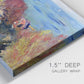 Close-up view of wrapped canvas corner featuring coastal village shoreline landscape.
