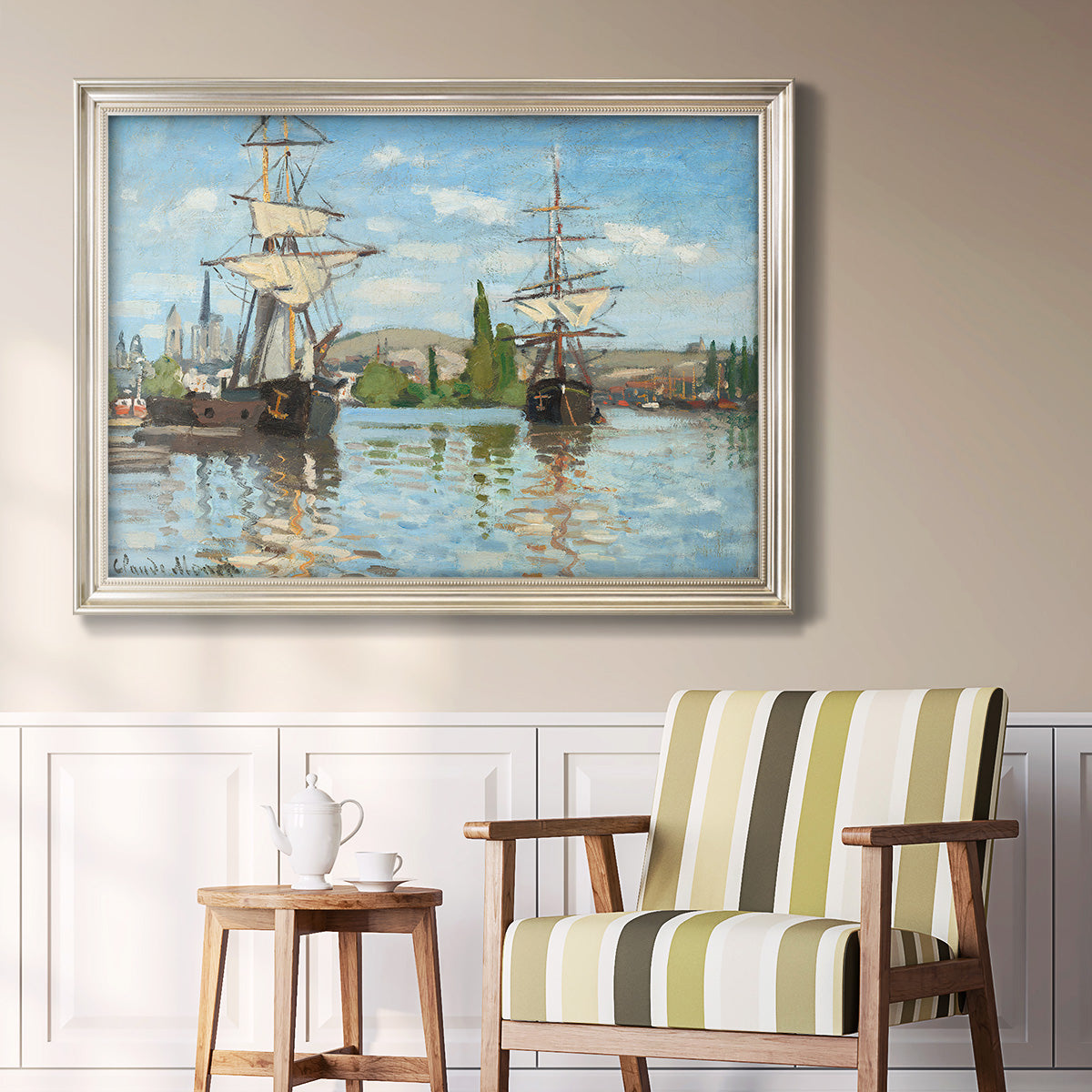 Ships Riding on the Seine - Ornate Framed Canvas Print