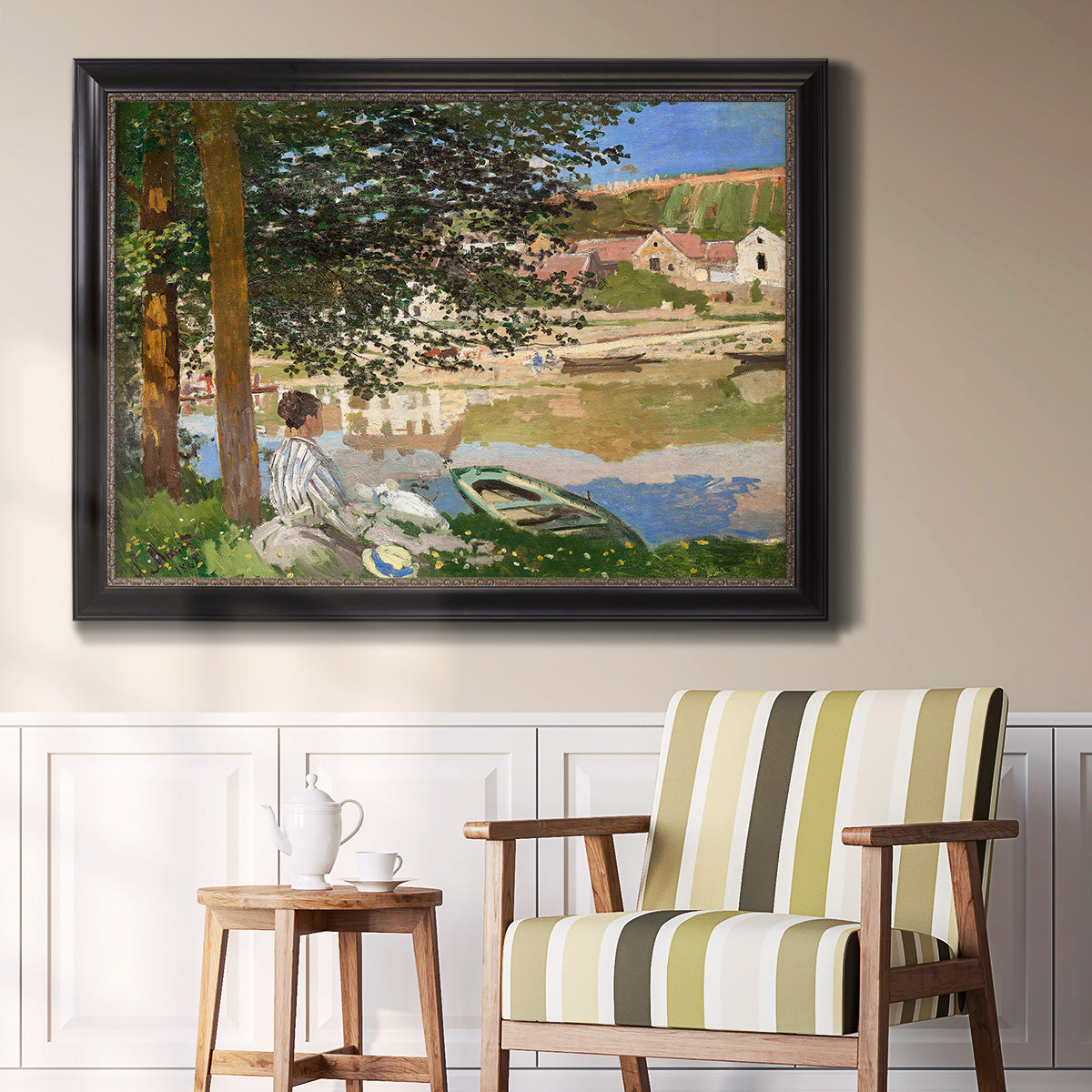 On the Bank of the Seine, Bennecourt - Ornate Framed Canvas Print