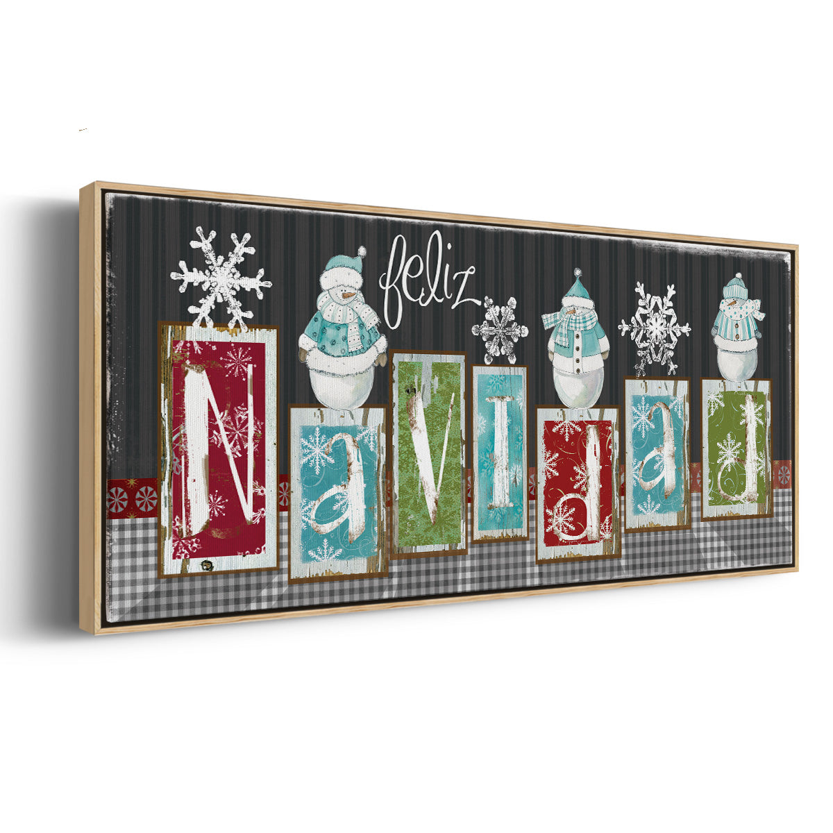 Navidad Blocks - Floater Framed Canvas Print
