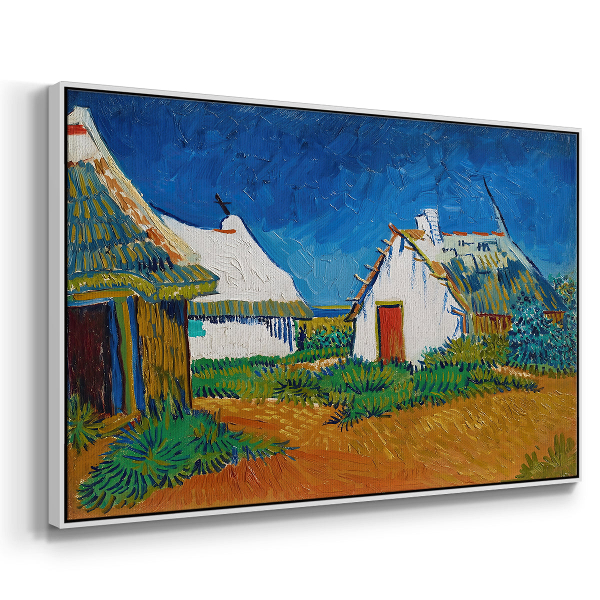 Three White Cottages at Saintes-Maries, 1888 - Floater Framed Canvas Print
