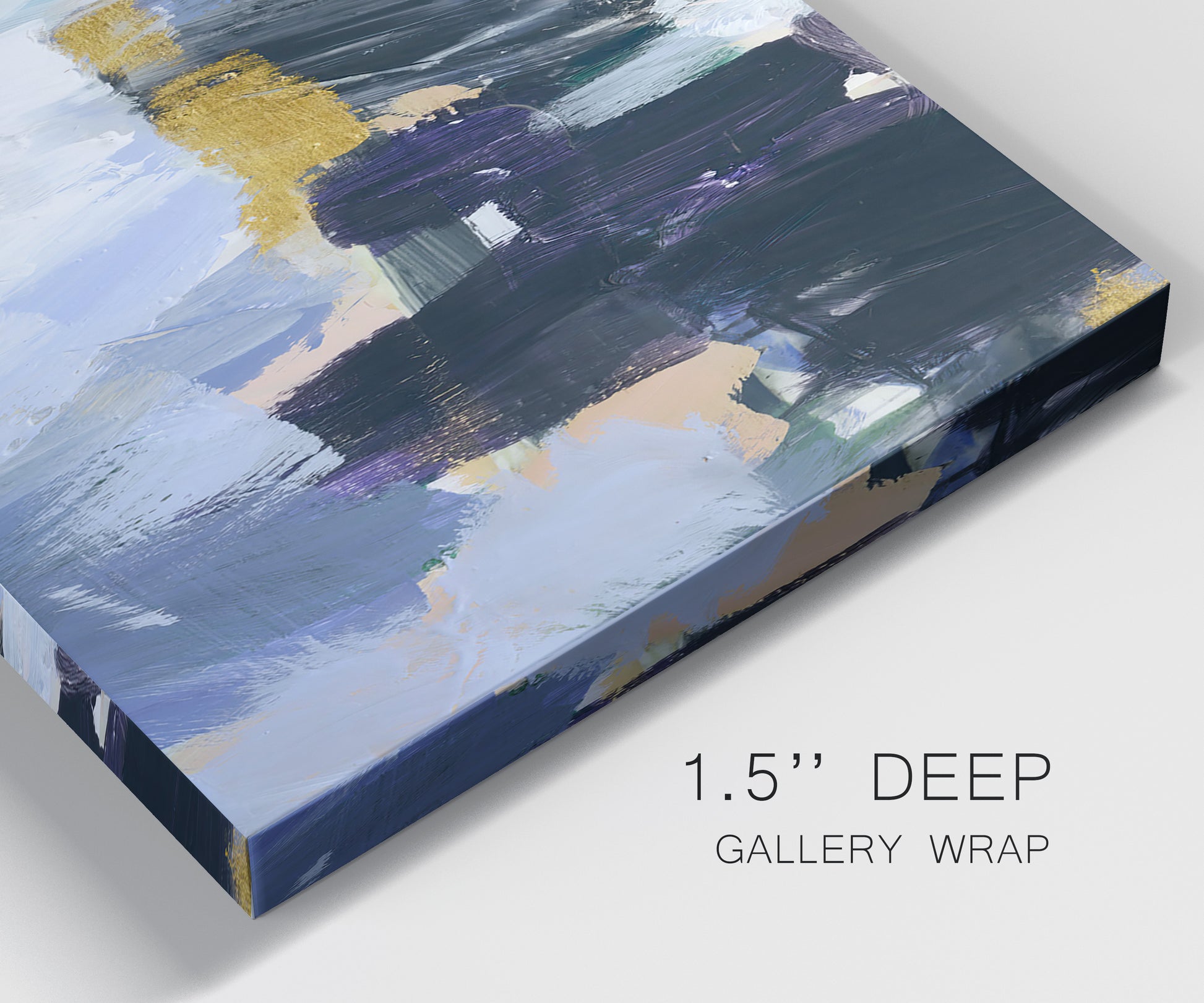 Close-up view of wrapped canvas corner featuring icy abstract arctic ledge.