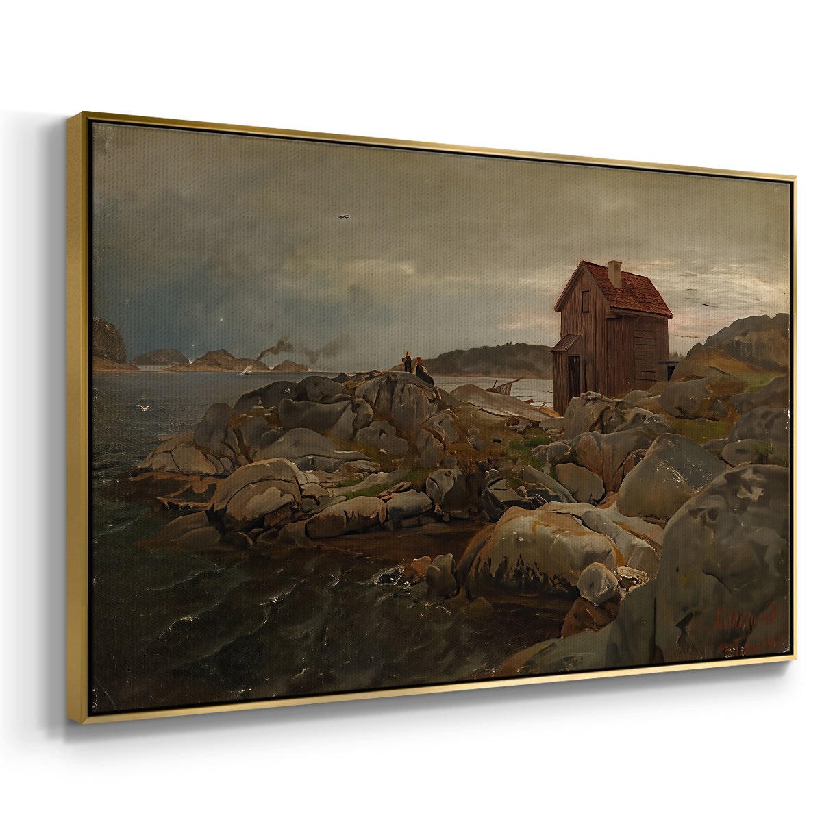 A Fisherman's Home, Lillesand, 1858 - Floater Framed Canvas Print