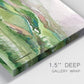 Close-up view of wrapped canvas corner featuring rainy landscape with soft atmosphere.