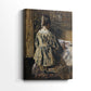 Side view of a canvas art print of a calm composition with seated figures and soft tones, showing gallery-wrapped depth.