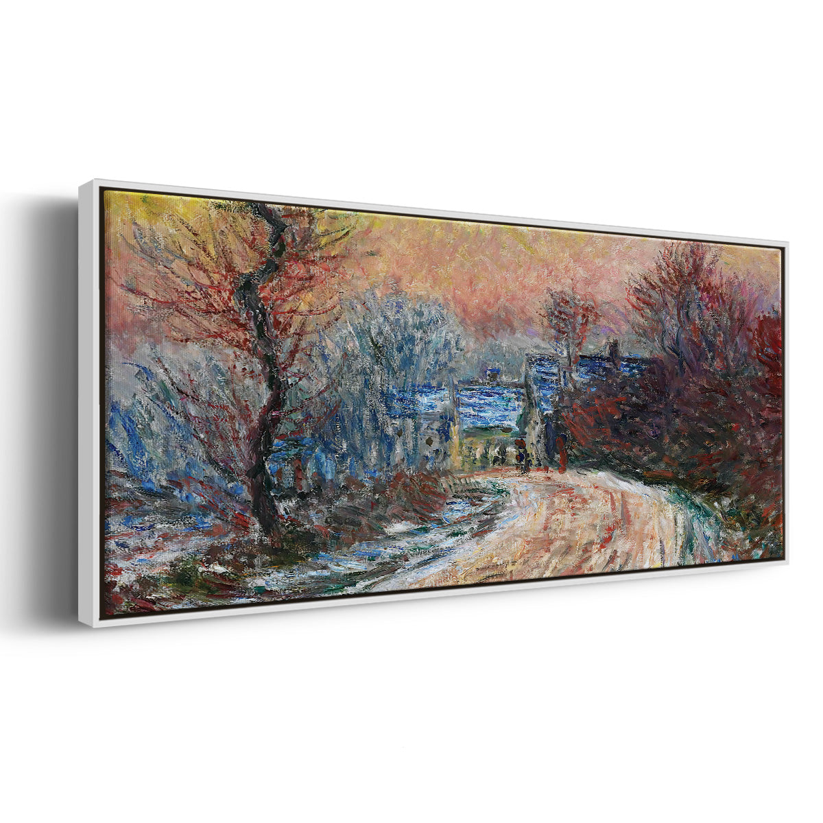 Road to Giverny in Winter, Sunset, 1885 - Floater Framed Canvas Print