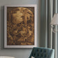 Monochrome religious painting of the raising of Lazarus by Leandro Bassano in an {frame_style_descriptor} displayed in a neutral interior setting.