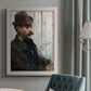 Impressionist portrait of a seated man by Édouard Manet in an {frame_style_descriptor} displayed in a neutral interior setting.