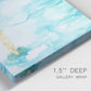 Close-up view of wrapped canvas corner featuring saturated abstract color fields.