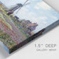 Close-up view of wrapped canvas corner featuring tulip fields with windmill.