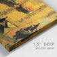 Close-up view of wrapped canvas corner featuring small boat on calm water.
