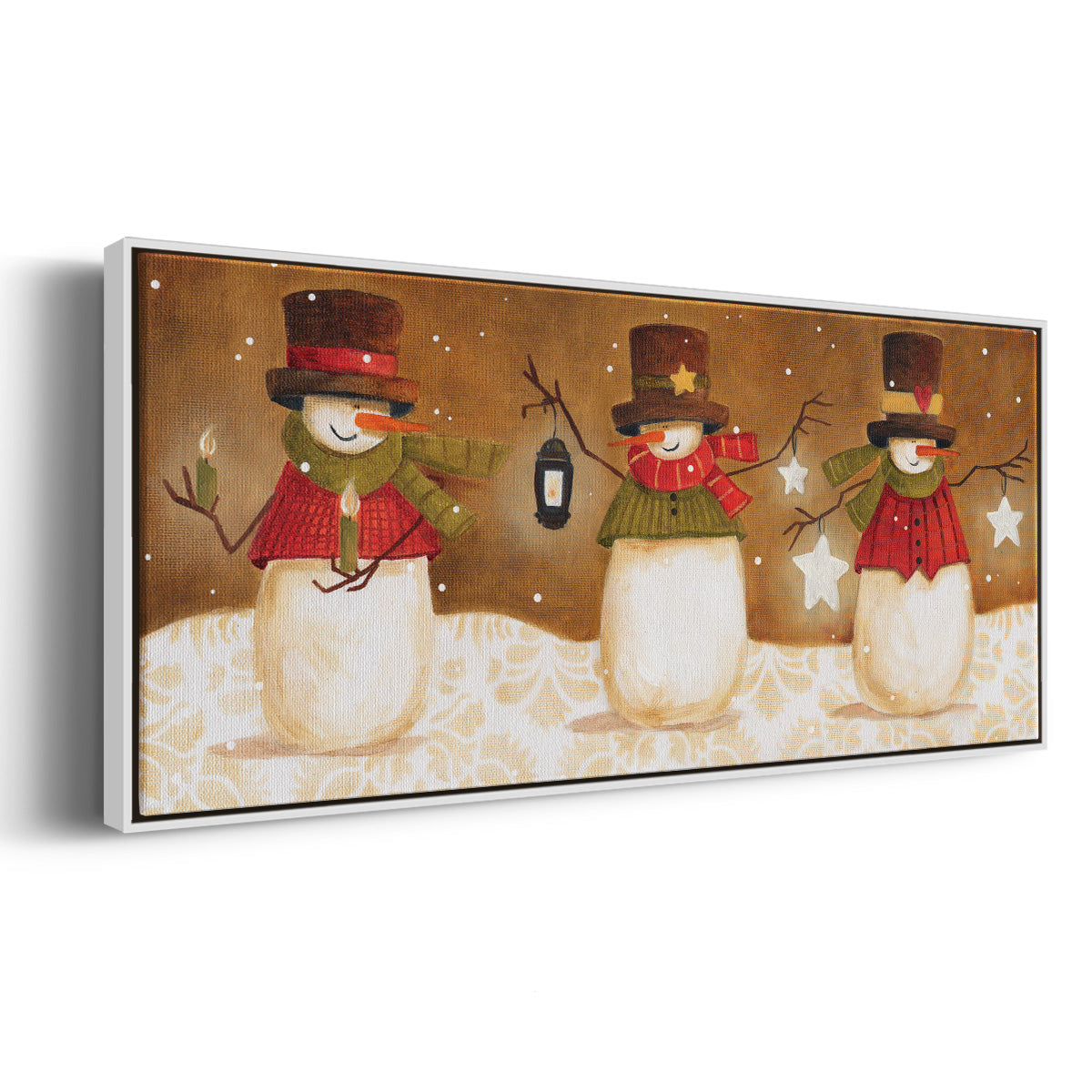 Top Hat Snowmen - Floater Framed Canvas Print