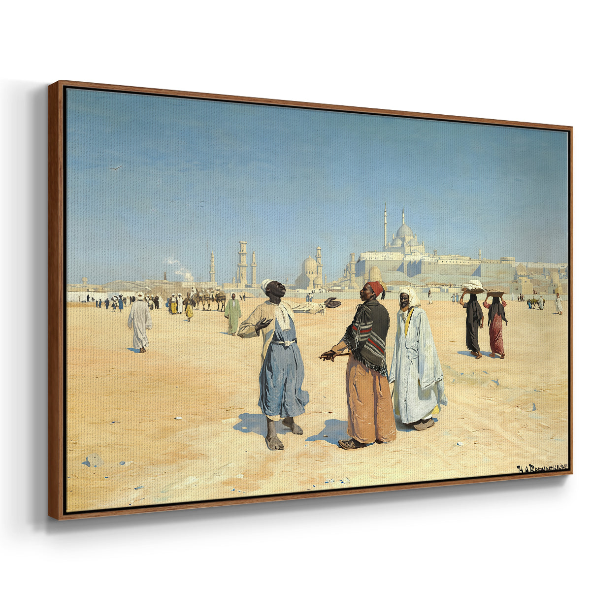 View from the Desert of Cairo with Citadel and Mamluk Tombs in the Background, c. 1889-1890 - Floater Framed Canvas Print