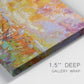 Close-up view of wrapped canvas corner featuring abstract meadow inspired color fields.
