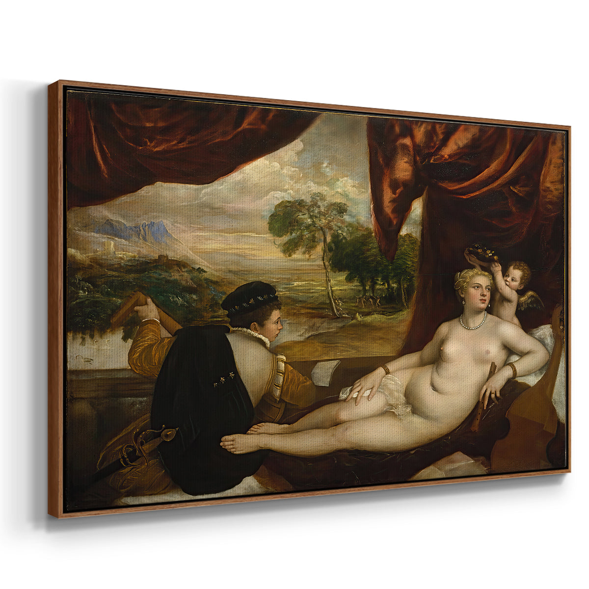Venus and the Lute Player, c. 1565-1570 - Floater Framed Canvas Print