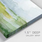 Close-up view of wrapped canvas corner featuring lowland wetlands with reflective water.