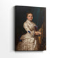 Side view of a canvas art print of a composed figure with refined features and subtle detail, showing gallery-wrapped depth.